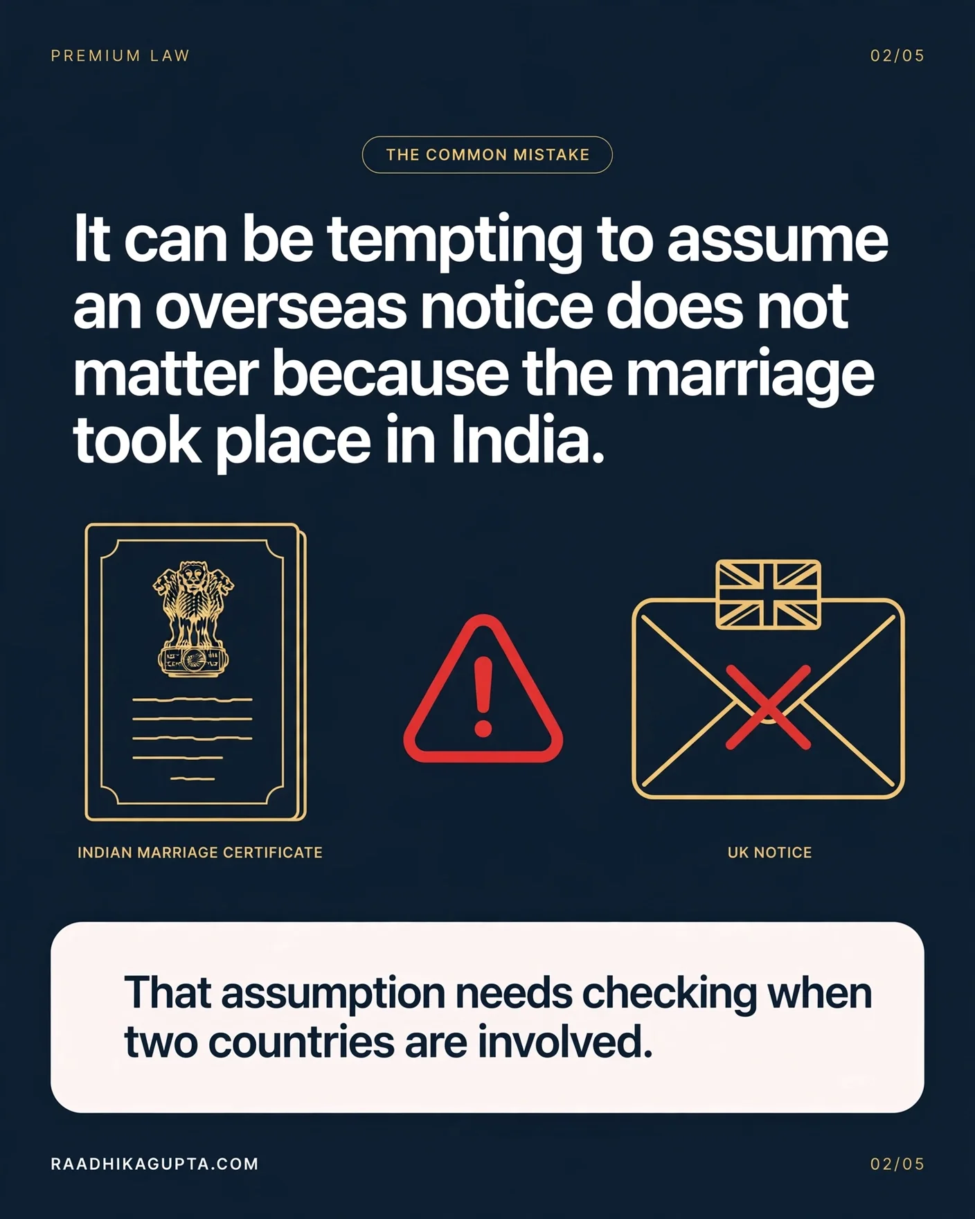 An overseas divorce notice should be checked even when the marriage took place in India.